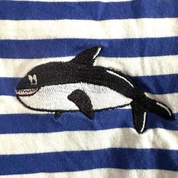 LAZY OAF Blue White Striped Embroidered Whale Nautical Tee T-Shirt - Women’s XS - Picture 3 of 6